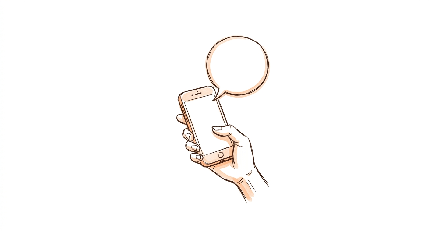 A hand holding a phone with a message bubble above it