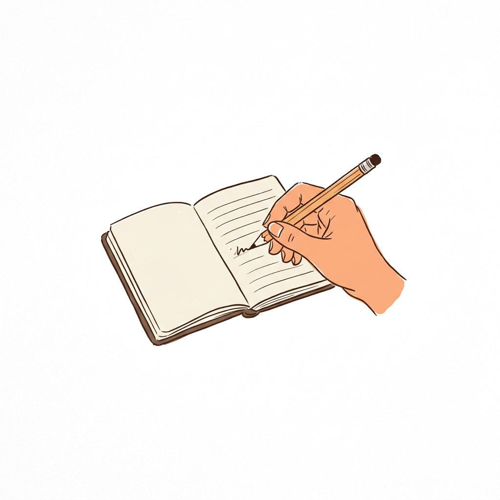 A hand writing in a small notebook